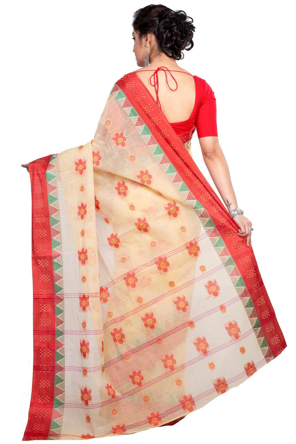 Red Pure Cotton Palasful Tant Saree (894)